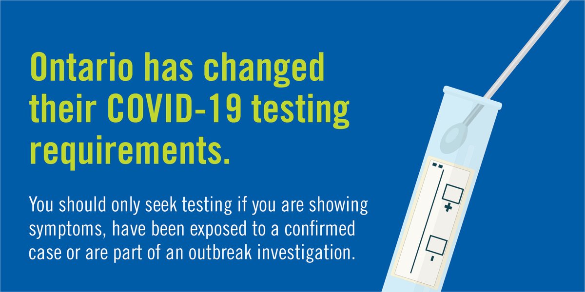 YorkRegionGovt's tweet photo. Ontario has changed their COVID-19 testing requirements. You should only seek testing if you are showing symptoms, have been exposed to a confirmed case or are part of an outbreak investigation. 

For more information, visit https://t.co/pQnJApfTFY https://t.co/8dHWMwOQeA