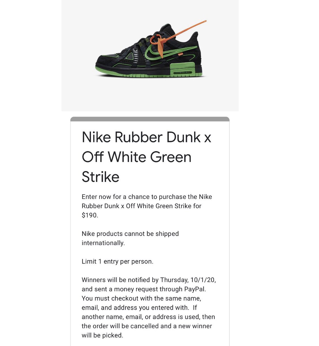 off white rubber dunk raffle