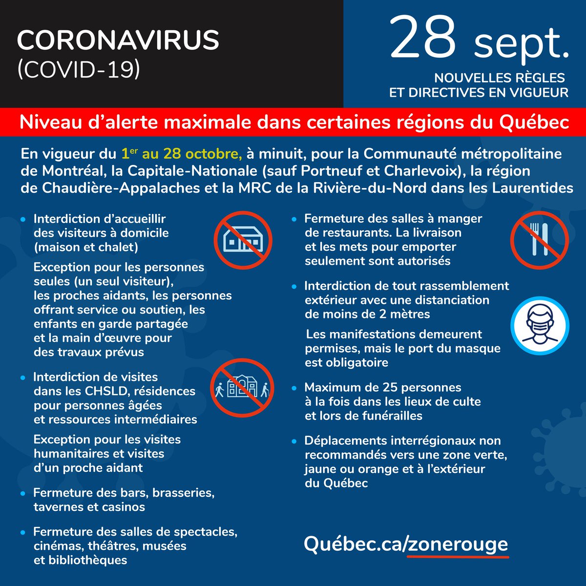 OptionLongueuil's tweet photo. #Longueuil - 29 sept 2020 - 
🔴 Longueuil entrera en palier d'alerte maximale ou « rouge » dès le jeudi 1er octobre. 🔴 

Voici les directives qui s'appliqueront 👇

Tous les détails sur les mesures qui seront en vigueur 👉https://t.co/8WeLahvoCD https://t.co/zzbwKMWjt2