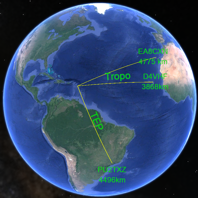 This 2m band is so crazy! I am loving so much playing tropo, TEP and EME on this band! I'm going to have to look also my west side towards the US and Central America.
