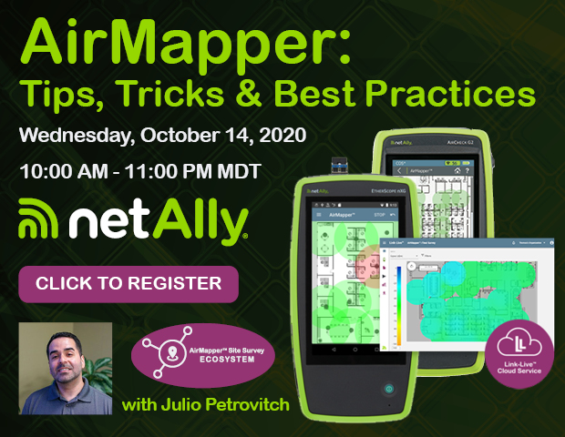 NetAlly's tweet image. Join Julio Petrovitch, product manager at @NetAlly, and learn how to make the most out of #AirMapper on the #AirCheckG2 &amp;amp; #EtherScopenXG.

ow.ly/fEDW50BBz0t