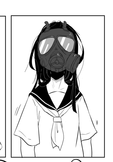 りょなけの原稿のひとコマのガスマスク女子 