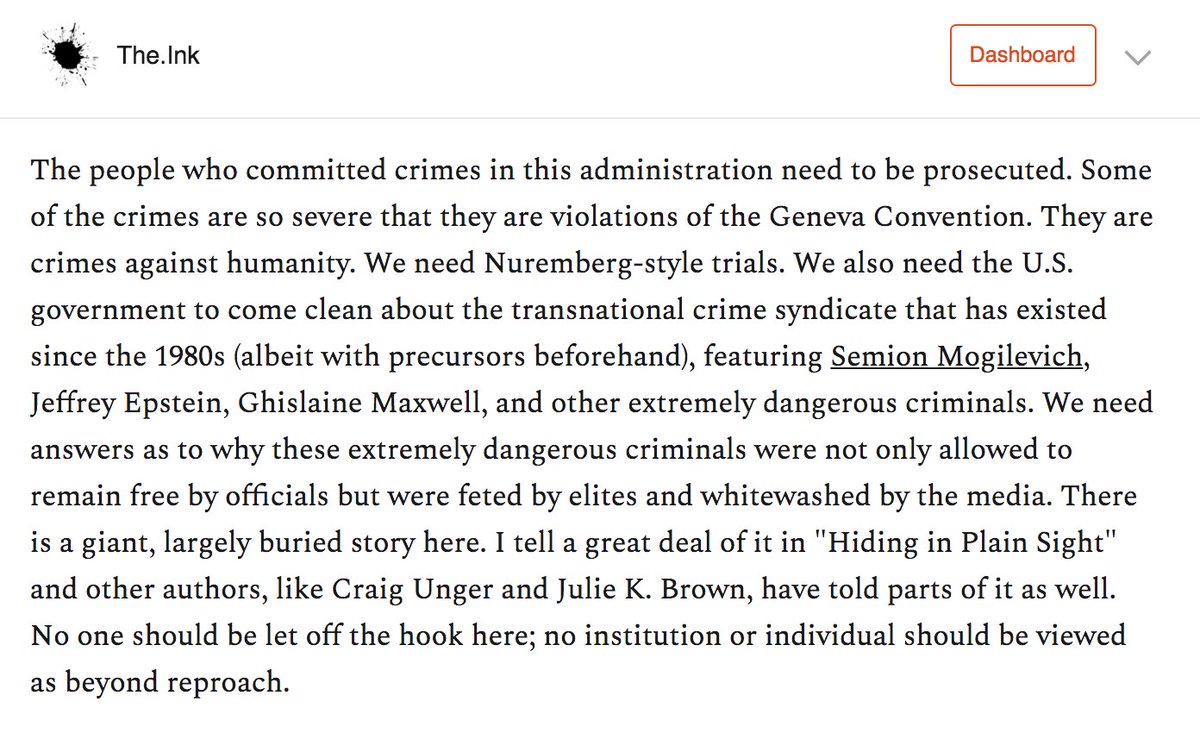 . @sarahkendzior is also calling for "Nuremberg-style trials" for those Trump officials whose "crimes are so severe that they are violations of the Geneva Convention." https://the.ink/p/sarah-kendzior