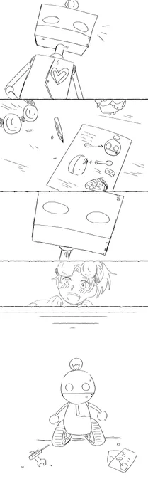 続き。

高校生のころ、このロボを主人公にしたセリフ無し漫画をよく書いていました。 