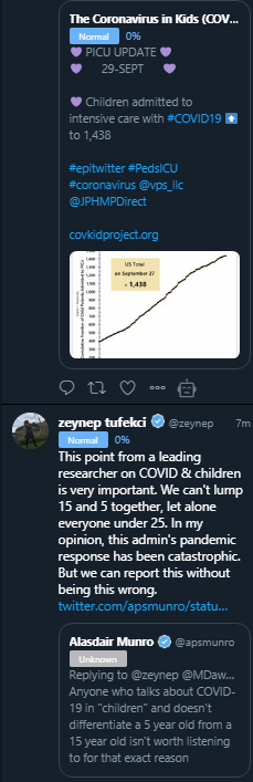 This tweet under one from "Coronavirus in Kids (COVKID Project)" counting kids 0--17 admitted to PICU.