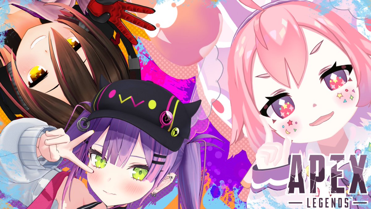 roboco-san ,tokoyami towa multiple girls 3girls pink hair hat smile green eyes brown hair  illustration images
