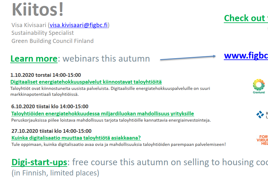 FiGBC_'s tweet photo. #Taloyhtiö issä miljardien liiketoimintamahdollisuudet ilmastoviisaille palveluille 2020-luvulla.

#Ilmastoviisaat taloyhtiöt esillä @WDBESummit. Tule webinaareihimme kuulemaan lisää! 

Ensimmäinen jo ylihuomenna ➡️https://t.co/eocsMWSXZU

#energia #digi #kiertotalous #WDBE2020 https://t.co/A3846iXgWm