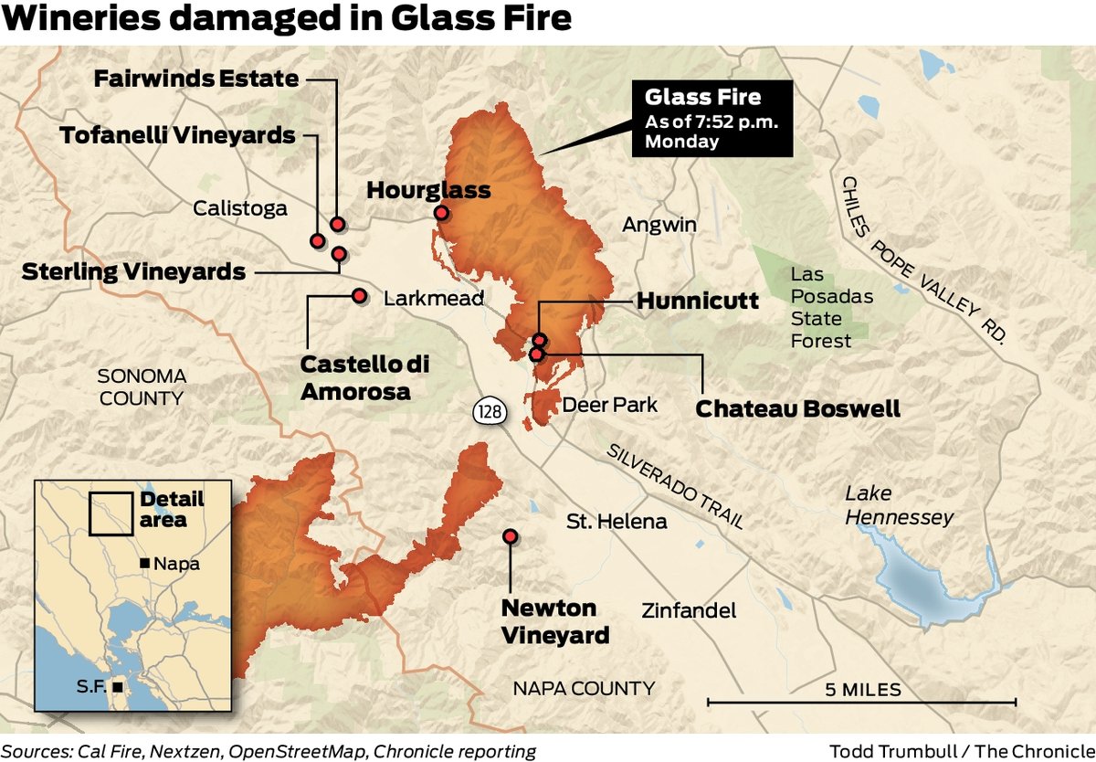 Running list of Napa Valley wineries that have sustained damage in the #GlassFire:

- Castello di Amorosa
- Chateau Boswell
- Fairwinds Estate Winery
- Hourglass Winery
- Hunnicutt Wines
- Newton Vineyard
- Sterling Vineyards
- Tofanelli Vineyards

trib.al/bY8GqnN