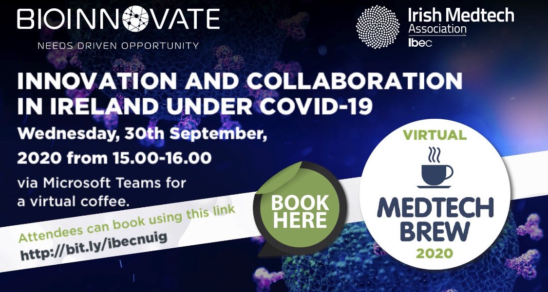 I managed to snag a spot at the virtual #MedtechBrew with @BioInnovate_Ire and @IrishMedtech tomorrow. Topic: ‘Innovation and collaboration in Ireland under #Covid_19’. Despite everything, interest in collaboration is holding up well IMO.