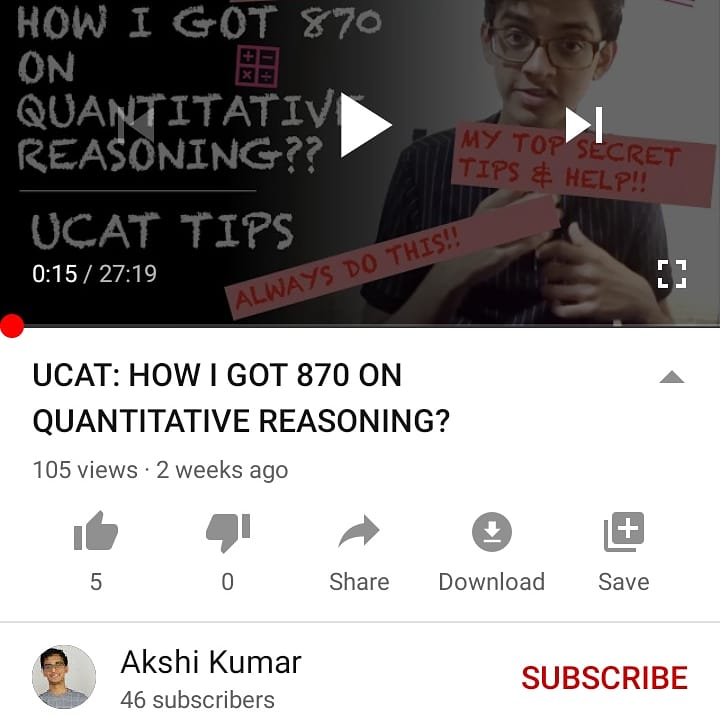 AcetheUCAT's tweet photo. Check out Akshi Kumar's channel on YouTube and follow him on Instagram at akshi.kumar7 for some fantastic UCAT advice! 

Akshi is a first year medical student at Imperial College London.

#ucat https://t.co/vzNKlOxNoj