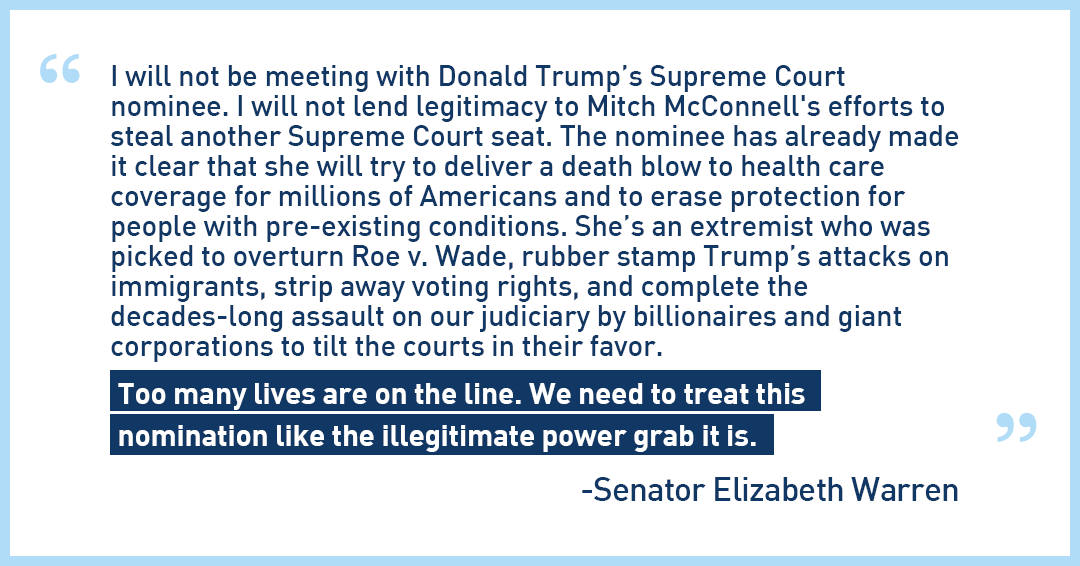 I will not be meeting with Donald Trump's Supreme Court nominee. We need to treat this nomination like the illegitimate power grab it is.
