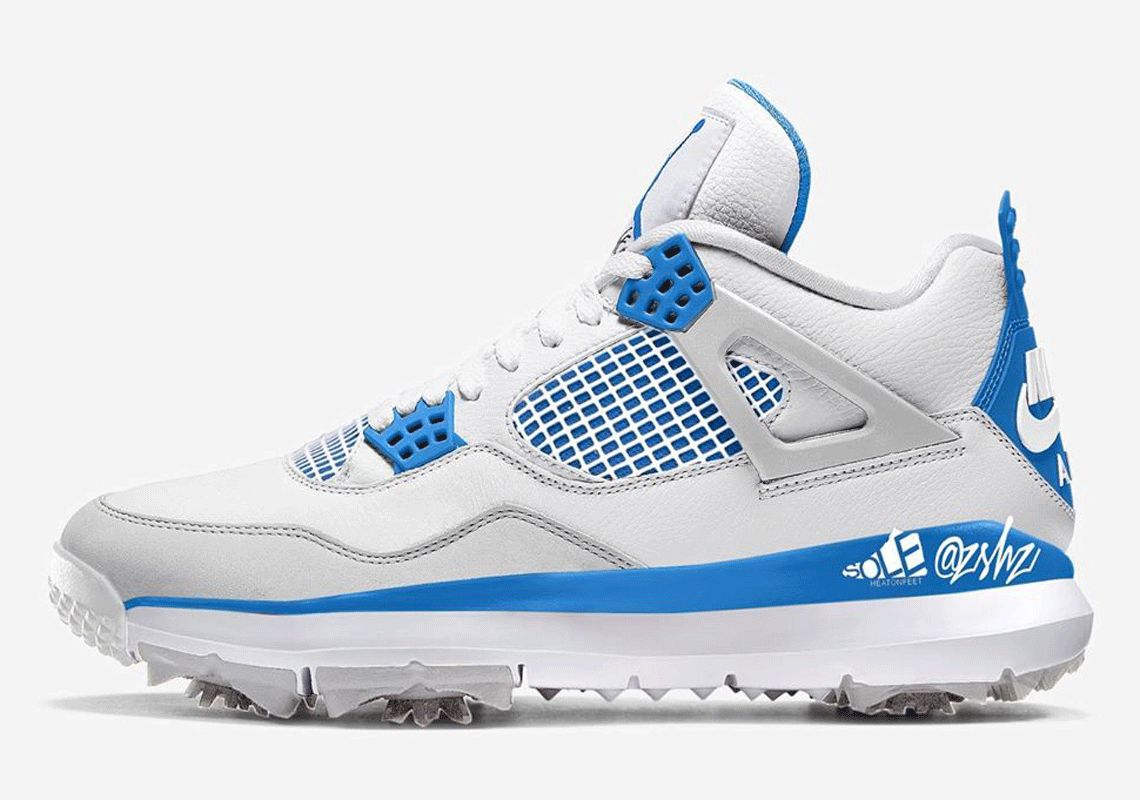 SneakerNews's tweet photo. The Air Jordan 4 Golf "Military Blue" is expected to drop in August 2021. Would you rock these on the fairway? https://t.co/60YUz0vI8Z https://t.co/LZcB0iU66P