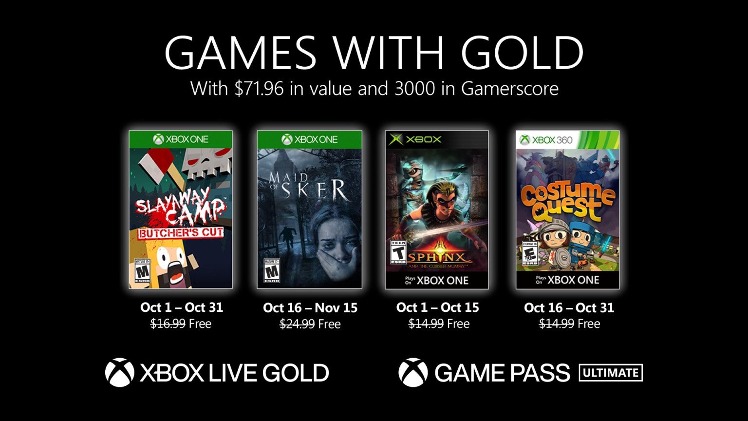 Xbox Live Games with Gold October 2020