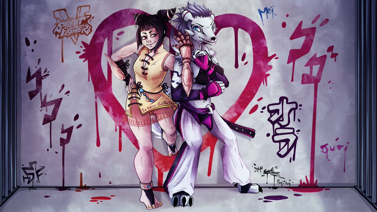 Pori_Nuit's tweet photo. Voici une commande passée par @/ArchAndje de son OC avec Juri de street fighter qui ont échangé leurs tenues!

Elles ont l'air de vouloir en découdre! https://t.co/yYFexSGMRP