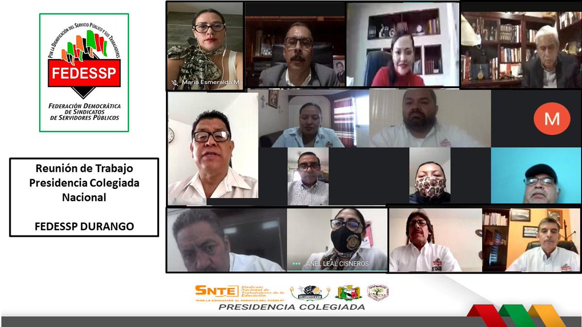 El Mtro. José Manuel González Rentería y la Lic. Ma. Eugenia Dávalos; Presidentes Colegiados de @FEDESSP en coordinación con la Presidencia Colegiada de <a href="/durangofedessp/">FEDESSP Durango</a> sostienen productiva Reunión de Trabajo con los dirigentes de los Sindicatos Federados en el Estado.
@MFedessp