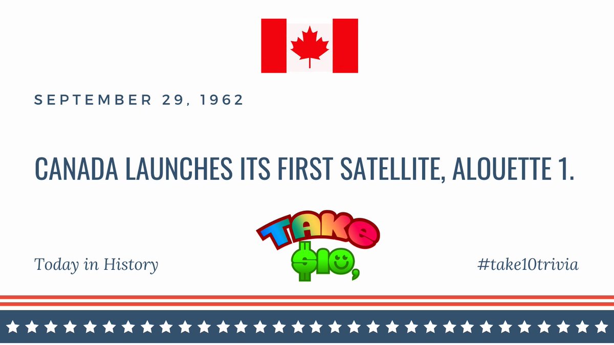 Take10Trivia's tweet image. September 29, 1962
Canada launches its first satellite, Alouette 1.

#USsatellite #Explorer #first #video #pictures #earth #news #take10trivia #didyouknow #history #satellite #space #image #rocket #today #world #us #people #thankyou #unitedstates #usa #canada #Alouette #Alouette1