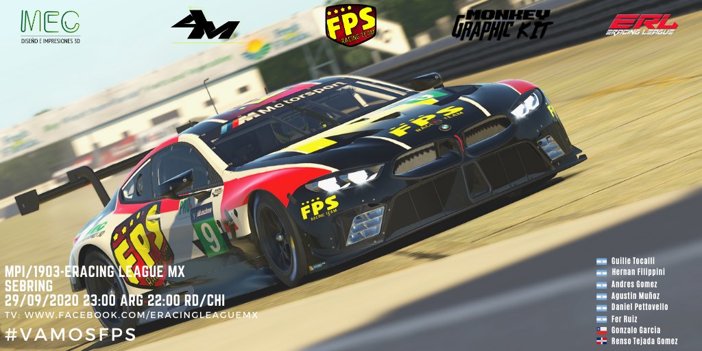 FPS_Racing_Team's tweet photo. 🏁¡RACE DAY!🏁

4ta fecha del campeonato Mpi/1903  organizado por 
@eRacingLeagueMx

¡Exitos a nuestros pilotos!

🇺🇸:Laguna Seca
⏲️: 23:00 Arg./ 22:00 RD/Chile
📺: https://t.co/QuBJbcadPU

Gracias Sponsors:
#Mec3D
#AMePhotography
#MonkeyGraphicKit

#VamosFPS https://t.co/5zuhN6rjaX
