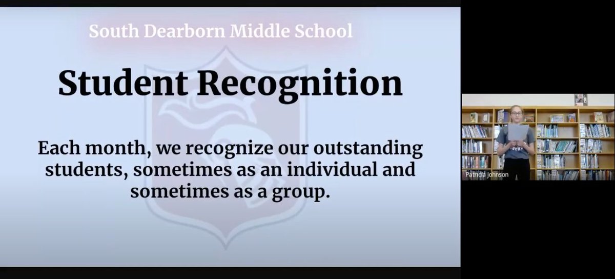 southdearborncs's tweet photo. Congratulations to the South Dearborn Middle School students who were recognized during the Student Recognition Program that was live streamed! Students were able to be recognized without having to join together in the gym.  What an intuitive solution! https://t.co/krNM9RlwH2