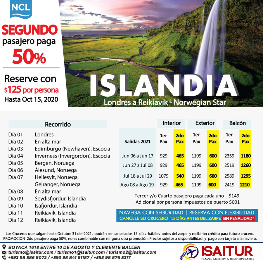 TurismoIsaitur's tweet photo. Viaja en crucero y disfruta de la vida! 😍
Si por algún motivo cancelas el viaje 15 días antes. Recibes crédito para un futuro crucero!
(Se toman las respectivas medidas de seguridad)
Viaja, vive y disfruta #IsaiturTeLleva🤩✈️
#Viajandoporelmundo #TarifasBajas #Turismo #Ecuador https://t.co/EZL2rGDj72