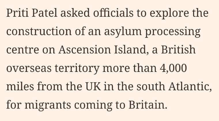 Priti Patel really is one of the worst human beings.

Priti Patel weighed shipping UK asylum seekers to south Atlantic - on.ft.com/3kW7G4f via <a href="/FT/">Financial Times</a>