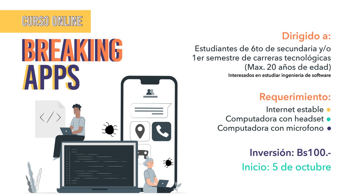 FundacionJala's tweet image. Atención bachilleres de la gestión 2️⃣0️⃣2️⃣0️⃣  📢
Participa del curso #BreakingApps 📲🕷🔍 impartido por expertos profesionales del área. 💻
Regístrate ya mismo llenando el siguiente formulario 👇👇👇
bit.ly/36enD1G