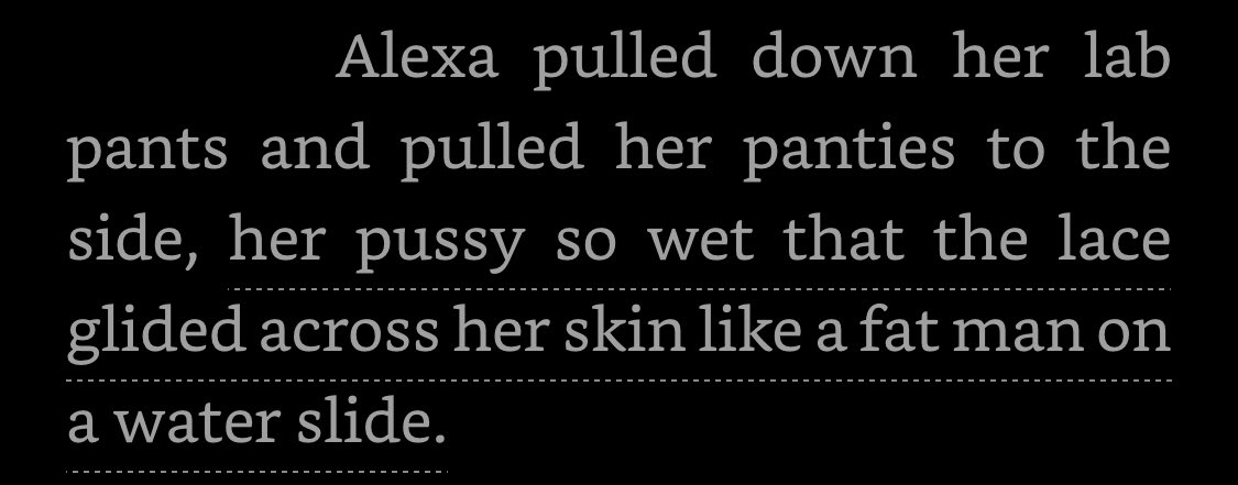 CW: fatphobia It’s clear the author is gunning for absurdity so I’m side-eyeing the pairing of masturbating with a test tube full of COVID with a fat man on a water slide.  #kissingthecoronasnark