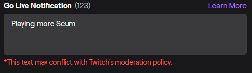  @TwitchSupport  @Twitch Here is a screenshot for more information. 'Scum' is the name of a video game. Not sure how this will conflict with your moderation policy. Help please