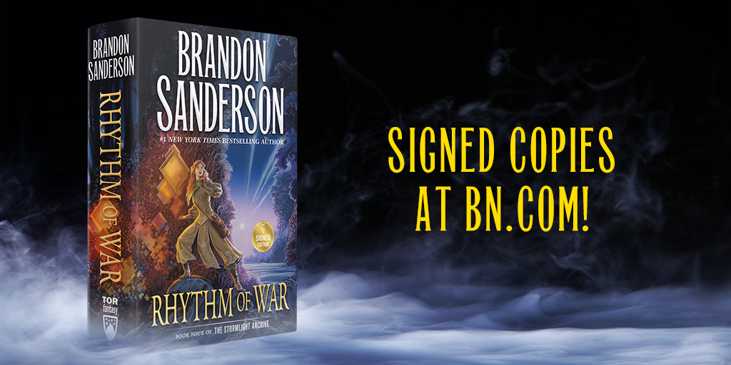 BrandSanderson's tweet photo. I know some of you have been looking for ways to get signed copies of Rhythm of War. You can preorder your  copy from Barnes &amp; Noble right now using this link!
https://t.co/CMX6v3hmOU https://t.co/kEfMGY7jqm