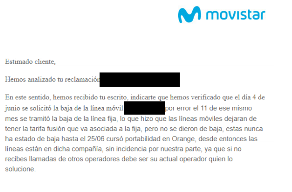 ALBERTO07228425's tweet photo. La portabilidad a @orange_es fue el 25/06. Desde entonces en mi numero de teléfono, que figura adecuadamente portado en la CNMV a @orange_es, no puedo recibir llamadas de @movistar_es. Esta es la respuesta de @movistar_es ... https://t.co/wE6cfKEgGt