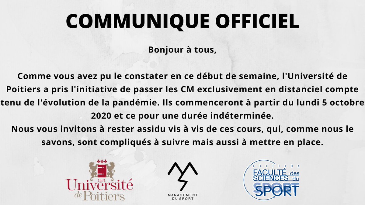 MSPoitiers's tweet image. ⚠️Communiqué sur le passage des CM en distanciel :