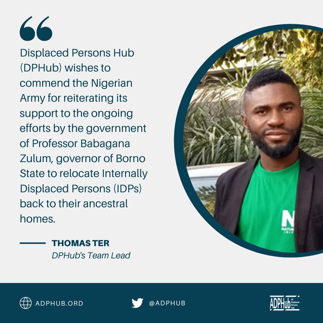adphub's tweet photo. Nothing can be more exciting than witnessing the return of IDPs to the ancestral homes. While @adphub commend the moves by Borno State government to relocate IDPs and the support of @HQNigerianArmy, we call on all stakeholders to exercise caution.
#IDPsProtection
#MUFC https://t.co/KAyE8y3d64