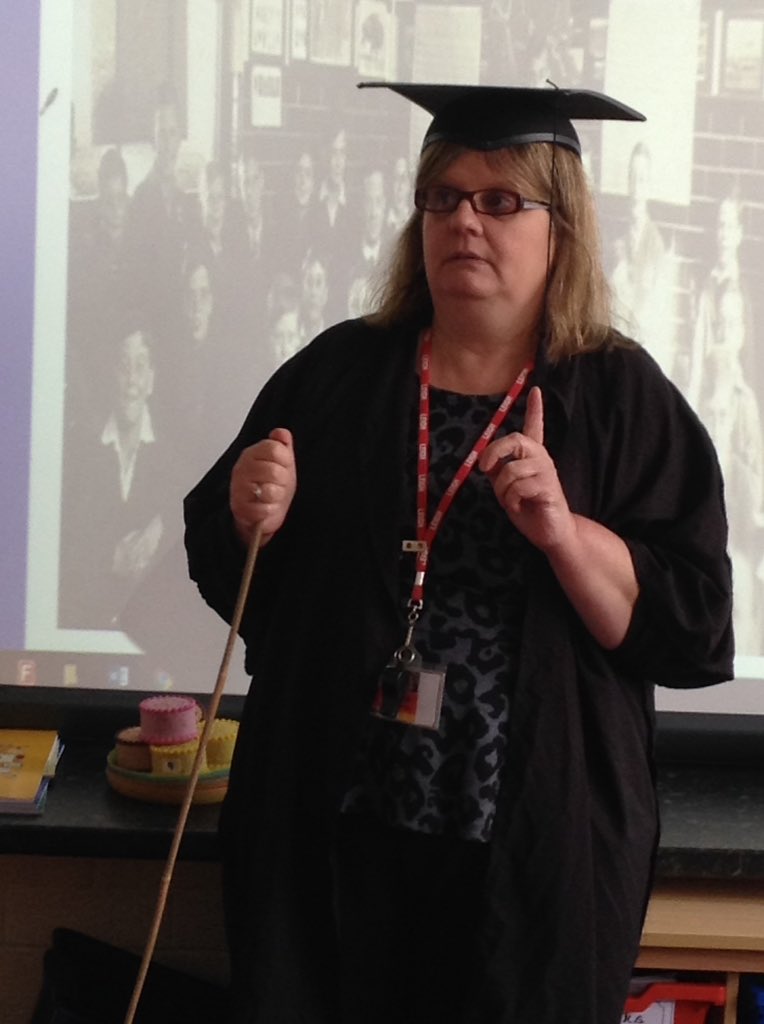 LeighPrimary's tweet photo. A stranger visited year 1's history lesson today. She acted very peculiar and carried a cane! She made us face the wall, write lines, and stand on one foot; with our hands on our heads! She said she was a teacher!!
#historyOfLeigh #funexperiences #history https://t.co/d61Al6uSMV