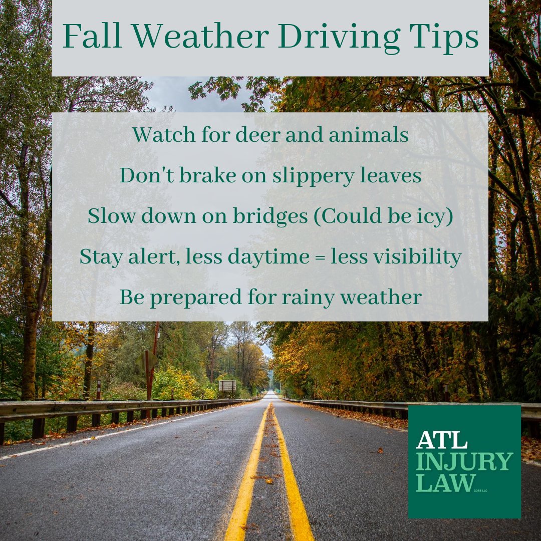 ATLinjurylawgrp's tweet image. Now that fall is finally here in Georgia, we can expect changes on the road. Take a look at these driving tips to help ensure your safety this season. #falldriving