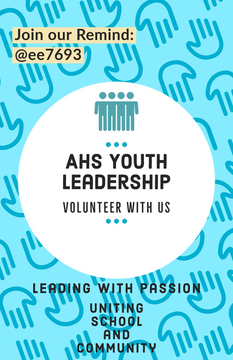 AHSYouth's tweet photo. Are you looking for volunteer opportunities? Are you looking for ways to make an impact? Are you looking for a place to share what you are passionate about? Youth Leadership is for you!
Join our Remind group using the code @ ee7693 for details on our first meeting! https://t.co/g209z9gEAW