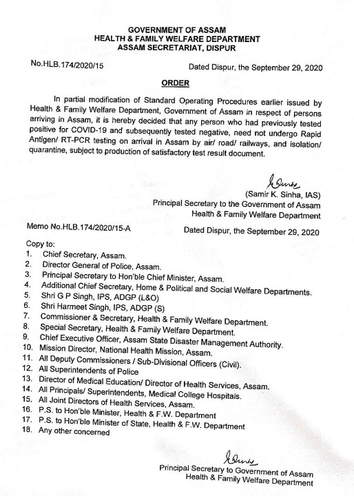 NewsLiveGhy's tweet photo. #BREAKING | #Assam Government issues new SOP for people travelling to the State. https://t.co/xvR0iXWW5u
