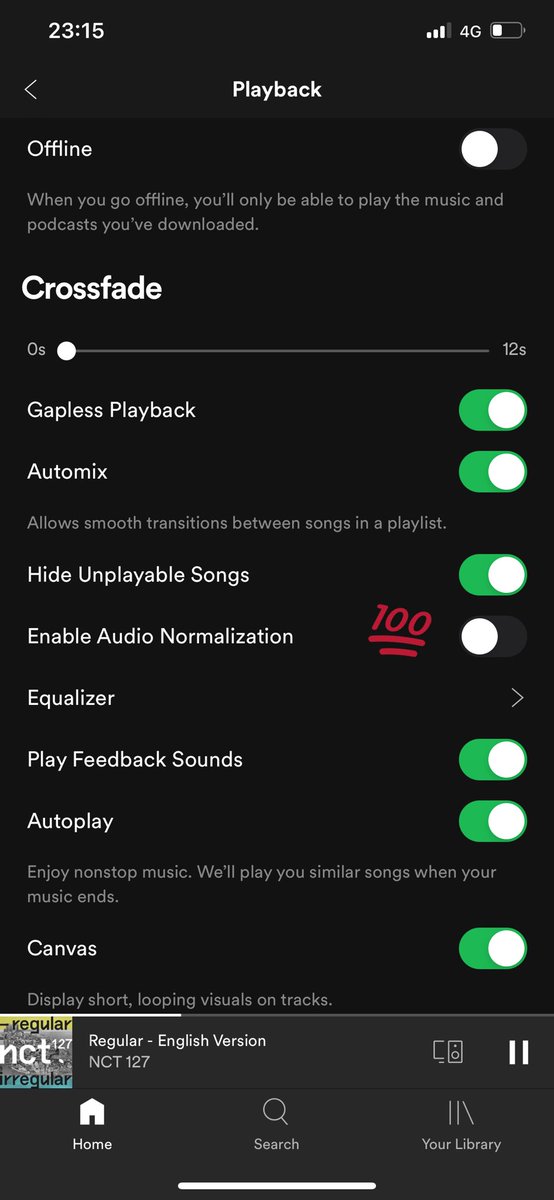 คนใช้ spotify บอกต่อไป นอกจากปรับ music quality เป็น high or very high แล้ว ต้องไปปิด Enable Audio Normalization ด้วยนะ พอเซ็ตแล้วปิดแอพแล้วเปิดใหม่รอบนึง เสียงที่ได้คือเปลี่ยนไปเลย เปิดโลกใหม่มากกกกกกกก รายละเอียดของดนตรี+เสียงร้องดีขึ้นมาก เลิ้บมากกกก