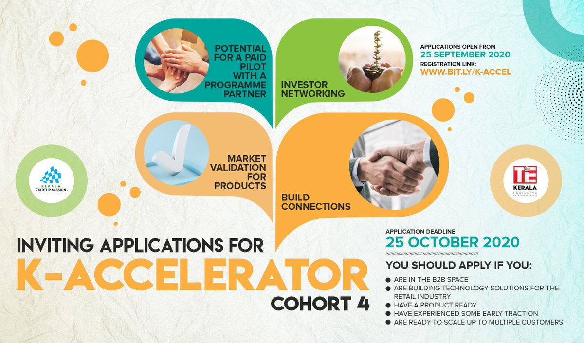 startup_mission's tweet photo. Inviting applications for Cohort 4 of #KAccelerator programme with opportunities for a paid pilot with a programme partner, #investor networking, market validation for production besides building connections.
Link: https://t.co/bvTLifIJSd
More: https://t.co/LJOouv2pEE
#KSUM https://t.co/yHLvrO5Gvv