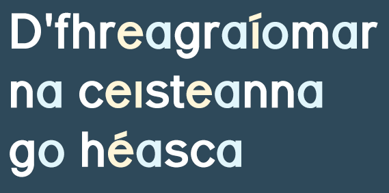 That's it for now. Go in peace and be generally a bit less bamboozled by nice, law-abiding* Irish spelling.(*some minor exceptions, but this rule really does hold up the majority of the time, unlike certain other languages that are just pure chaos.)