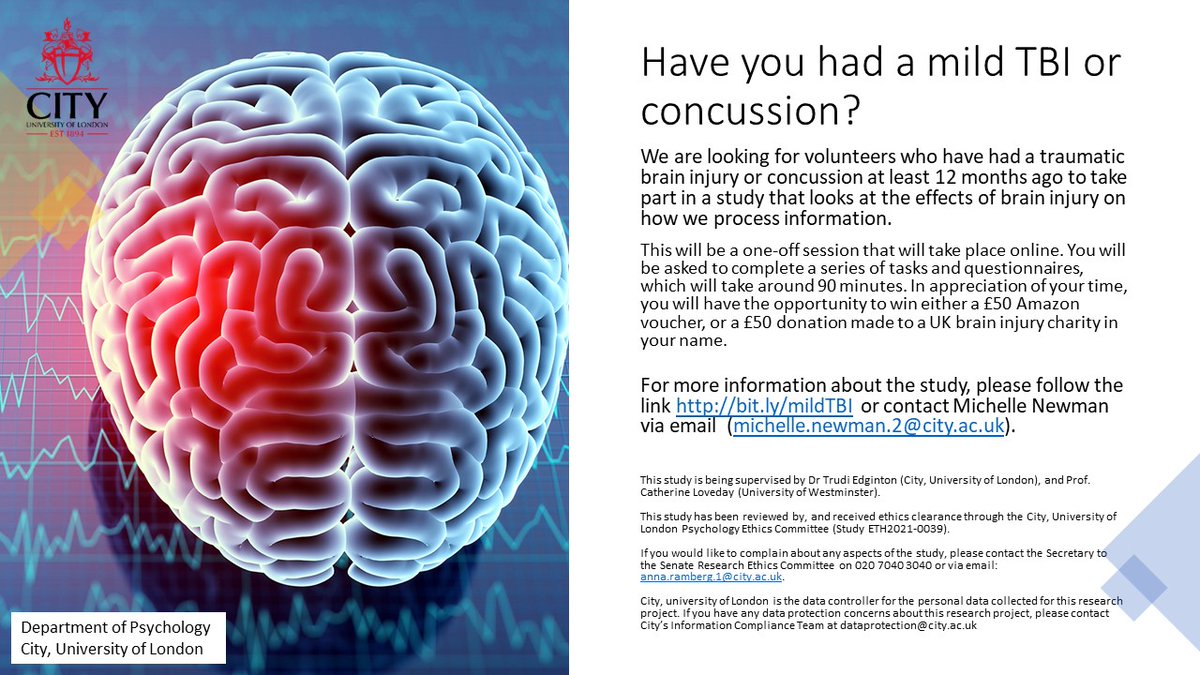 MichelleNewman0's tweet photo. Have you ever had a brain injury or concussion? Are you in the UK? We are looking for people to take part in a video call session to understand more about how brain injury can impact how we process information. To find out more and register https://t.co/32WiKpXMRN #TBI #ABI https://t.co/MVerPNC5w2