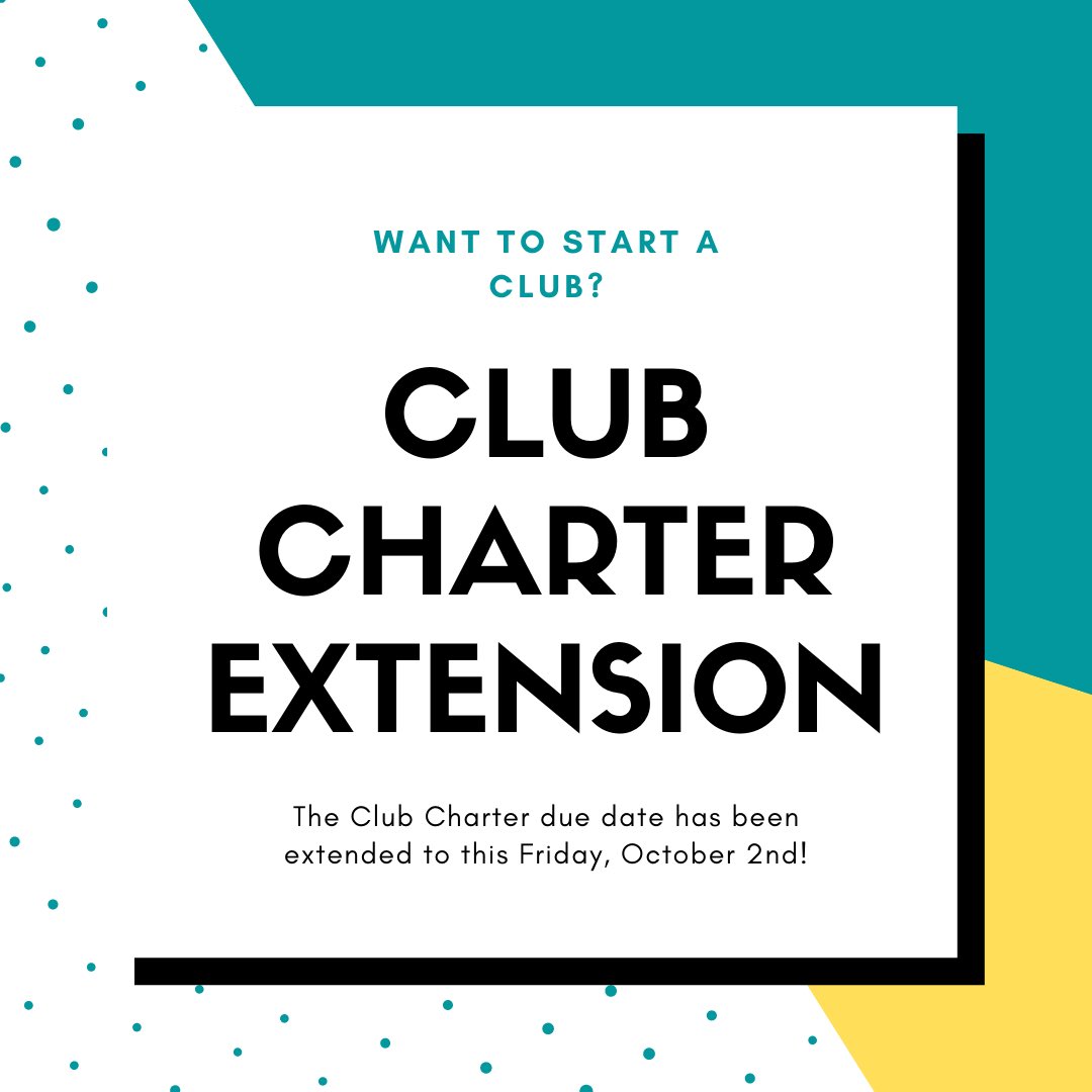 Eagles! Still looking to start a club? The Club Charter due date has been extended until this Friday, October 2! You can find club information on our school website under the students tab!💛🦅