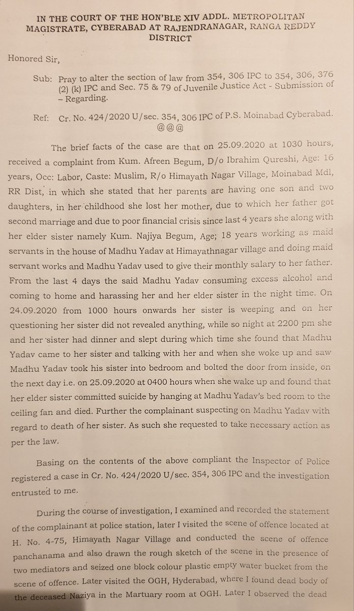 3) Intitially Panchanama / Witnesses testimonials was done with witness bought from outside the village.4) Initially much lesser charges were put in the FIR. IPC 306 abetment to suicide and IPC 354 Assult on women with intent to outrage her modesty.2/n