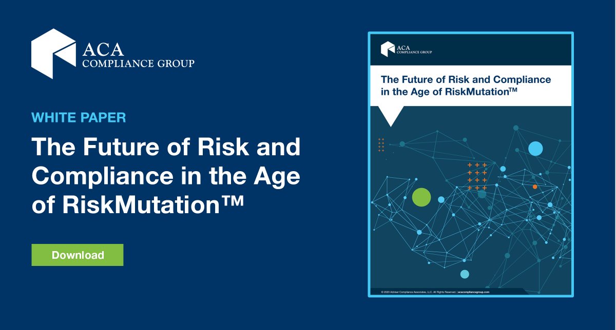 ACACompliance's tweet photo. Did you miss the opening session of our Fall 2020 Virtual Conference, The Future of Risk and Compliance in the Age of RiskMutation™? Learn more about the phenomenon ACA calls RiskMutation in our latest white paper. Download: https://t.co/PJS3xea4nS https://t.co/RUKnMdRjni