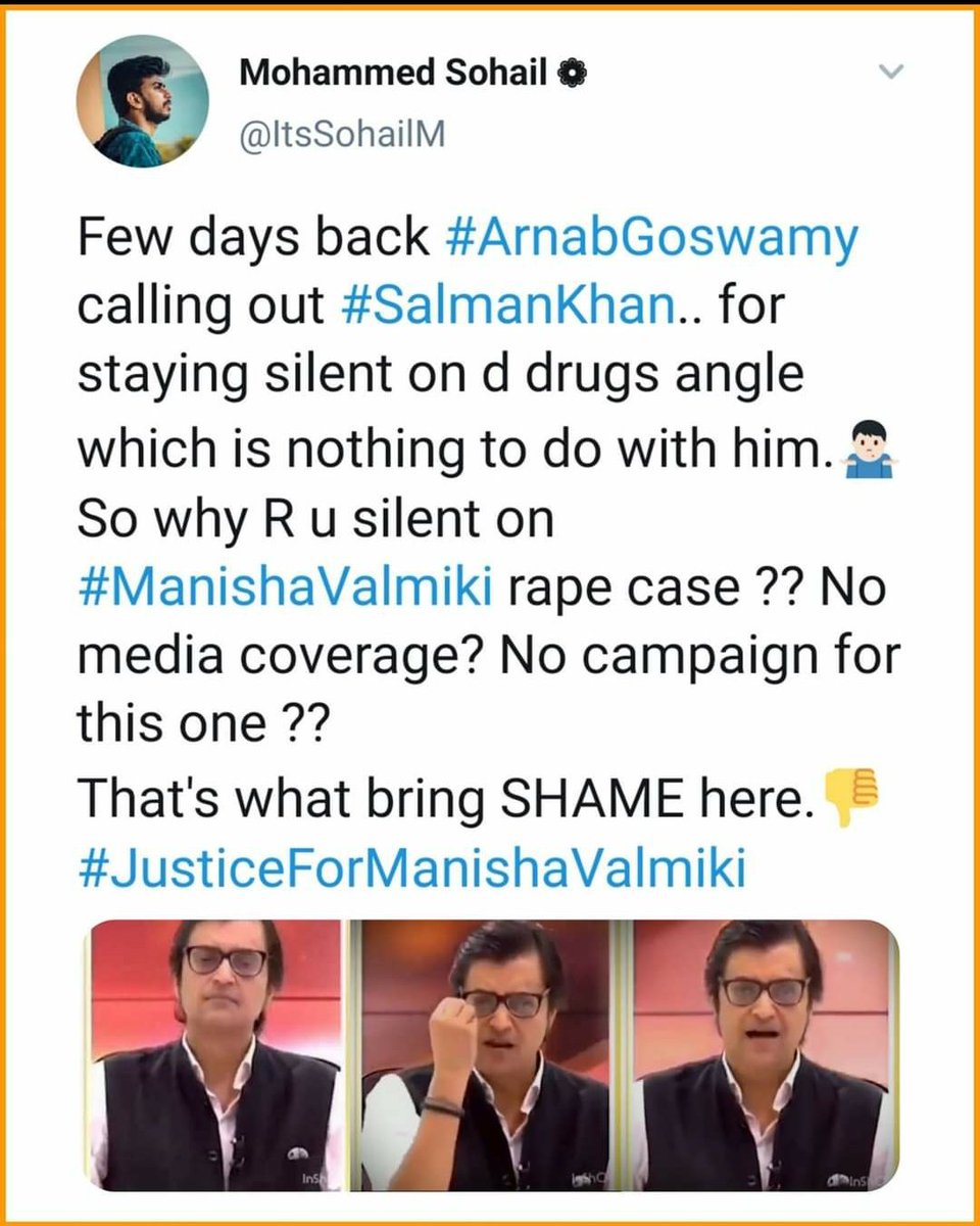 isandeep___97's tweet photo. Where is #ArnabGoswami &amp; Other Media. From last 15 days she was fighting for her life but no media covered this. Everyone was covered that Fake #KanganaRanuat #PayalGhosh Why??
Isse TRP nhi aayegi?? #JusticeForManishaValmiki #ShameOnYOuArnabGoswami #JusticeForManisha #Hathras https://t.co/ZQNXZDXMEI