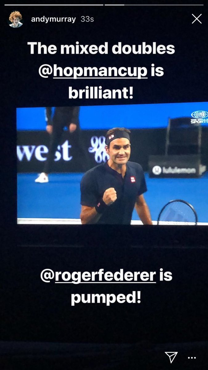 Andy watching the Hopman Cup and putting Roger on his story 