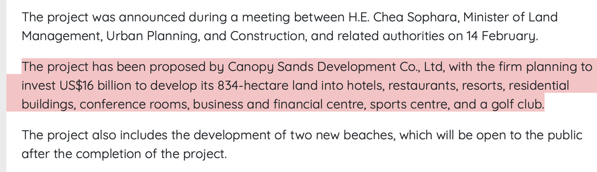 A large nearby development, which looks in promotional photos like it is just to the south of the dredged area (see the zoomed out google earth shot for comparison), appears to be being built by a company called Canopy Sands Development Co.