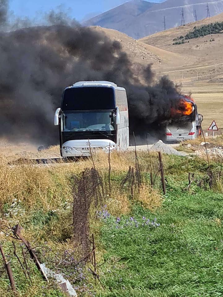 A bus in Vardenis was destroyed earlier today. Reportedly, the driver was the only person inside at the time and survived. This is fairly significant as Vardenis is in Armenia proper, and the M-11 is the main highway from Armenia to Nagorno-Karabakh. 286/ https://www.facebook.com/arcrun/posts/3389380231097561