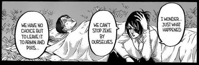 Back in chapter 126Hanji the 14th commander of the SC already decided they would leave dealing with Zeke to Armin or PixisOnly for us to see that Pixis’s titan was taken down