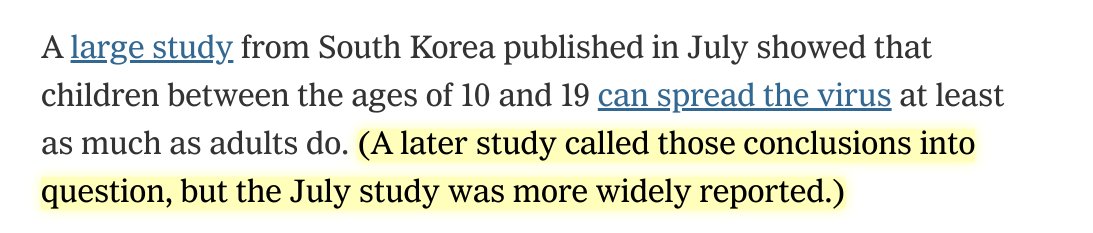 Getting more bizarre. The NYT story got yet another silent update (meanwhile, the incorrect version is front page in the print one) but now makes even less sense. The South Korea study was misreported from day one, objected to immediately by domain experts, and never showed this.