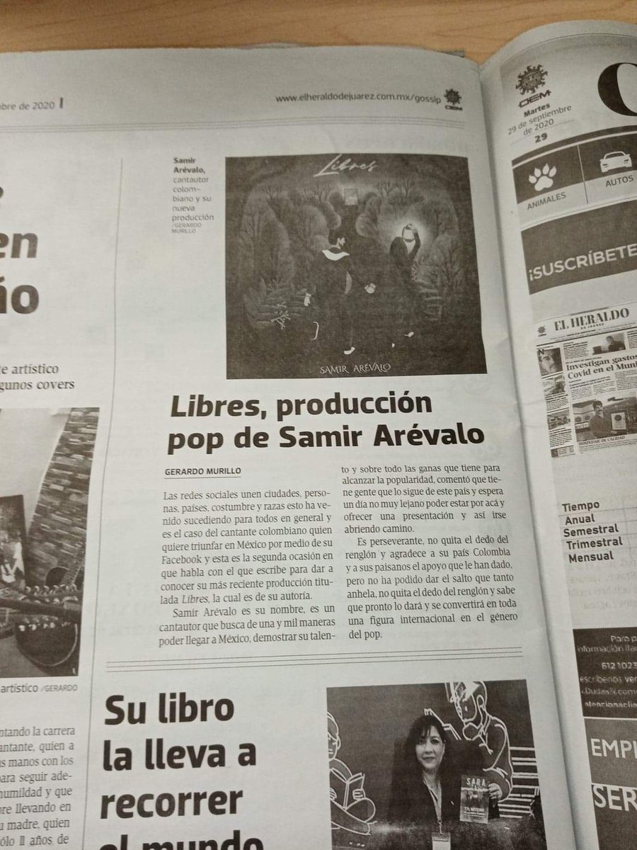 NellyTherasmus's tweet photo. @jessiecervantes 
Buenos días para pedir su enorme apoyo con este nuevo talento colombiano el periódico Heraldo de Juárez le hizo ya una nota de su nueva canción ya por Instagram le mande un pedazo de la canción ya que el es un amante de nuestro país le gustaría mucho sonar aqui https://t.co/hymAFwjZbS