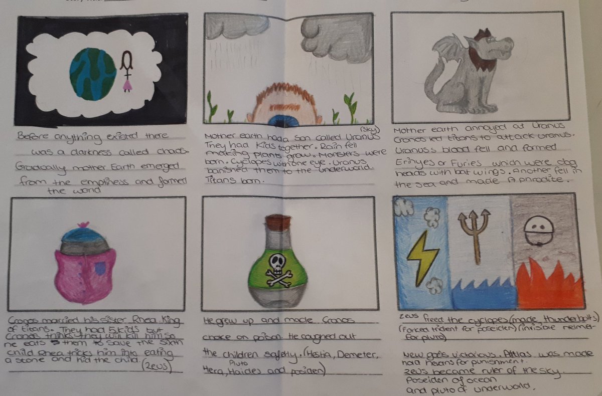 MsLynch12's tweet image. TY Classical Studies students @FingalCC exploring the origin and the nature of the ancient Greek world through mythology. So impressed by the storyboards they created re-telling the Creation Myth in their own words. #classicalstudies #histedchatie